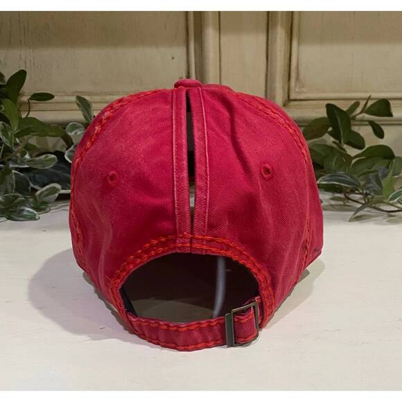 NEW OLIVE & PIQUE vintage crystal embellished ponytail baseball cap in red